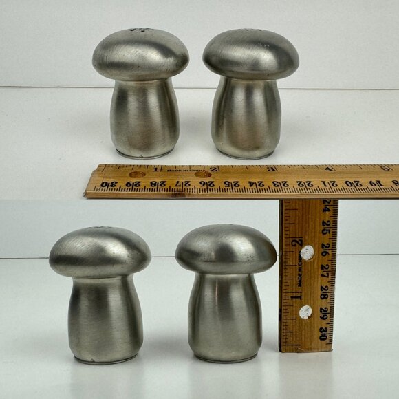 Vtg‎ 70s Kirk Pewter by Hanle Salt and Pepper Shaker Mushroom Shape Aged Small - Picture 3 of 11